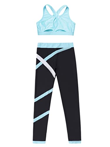 YiZYiF Kids Girls Athletic Dance Crop Top and Legging Gymnastics Dance Outfits 2 Piece Dancewear Gym Workout Outfits3