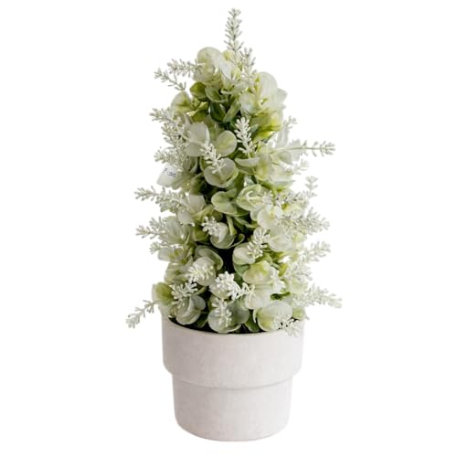 Image of Garden Art Artificial Frosted Eucalyptus Flower Arrangement with Melamine Planter - Decorative Faux Greenery Plant for Home, Office, Tabletop, Desk, Shelf & Living Room Decor (P-0202White)