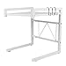 Support de Four à Micro-Ondes en Métal Blanc étagère Extensible Fournitures de Cuisine Stockage de Vaisselle en Acier au Carbone Cuiseur à Riz 2 Niveaux de Comptoir avec 3 Crochets,42cm (40-65cm)