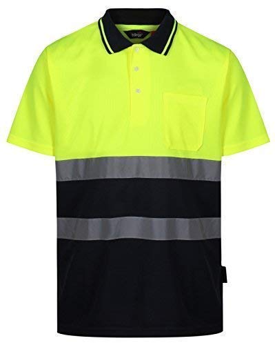 Polo de travail Traega TPS03 haute visibilité en tissu jaune et marine