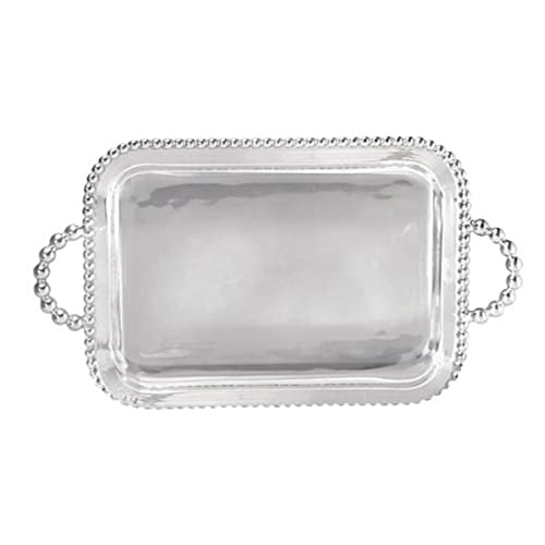 Mariposa Pearled Service Tray | Silver | Brillante | Tableware | Trays | Recycled SANDCAST Aluminum | Handmade in Mexico
