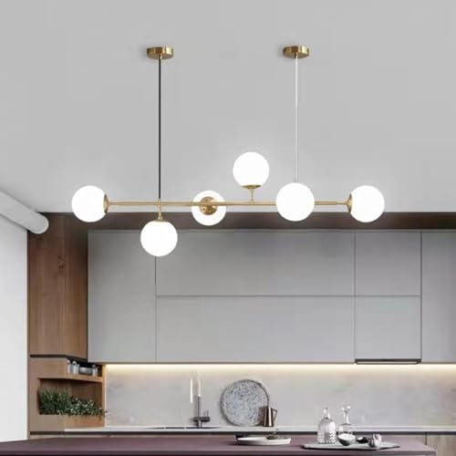 Plafonnier 51 pouces linéaire pour îlot de cuisine et salon, suspension en verre blanche