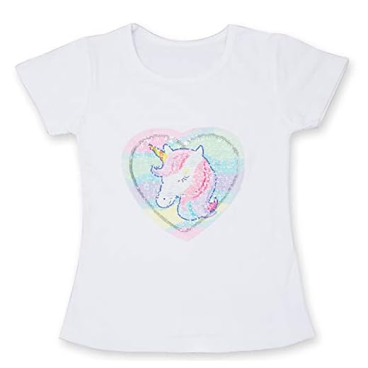 TTYAOVO Flip Lentejuelas UnicornioT-Shirt para Niñas, Unicornio Manga Corta Verano Tops Ropa para Niñas Tamaño 4-5 Años