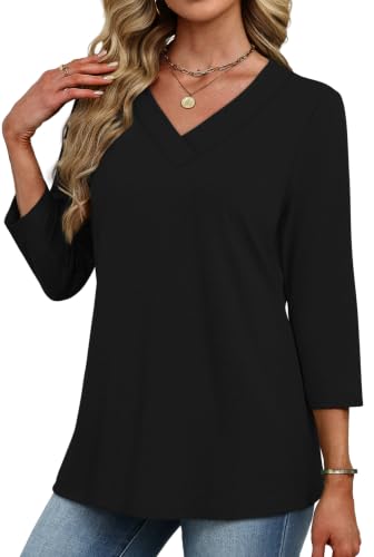 Image of XIEERDUO 3 /4 Length Sleeve Womens Tops V Neck T Shirts Summer Clothes Basic Blouses Dressy Casual 2026 Spring Outfits