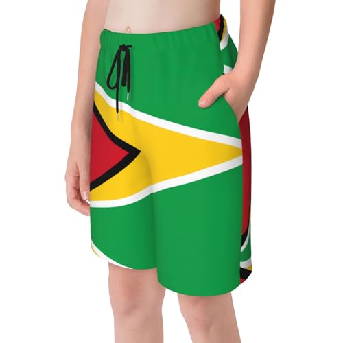 Flag of Guyana Youth Beach Pants, Soft and Breathable, with Drawstring Waist, Suitable for Sports and Leisure.4