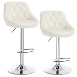 WOLTU Bar Stools Set of 2 Breakfast Bar Chairs Height Adjustable Dining Kitchen Island Stools with Metal Footrest & Base, Faux Leather Cream
