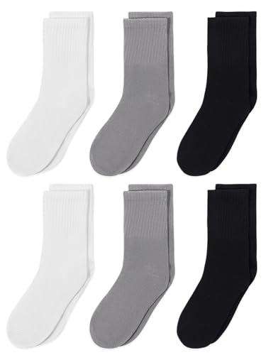Haloumoning Boys 6-Pair Crew Socks 1-15 Years Kids Cushioned Athletic Socks Soft Running Basketball Socks
