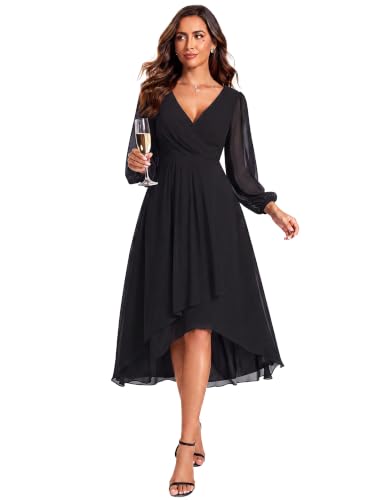 Image of Ever-Pretty Women's Long Sleeves Midi Fall Cocktail Wedding Guest Dresses