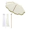 Boho Market Fringe Patio Umbrella with Carry Bag Wood Umbrella for Outdoor Garden Yard Wedding
