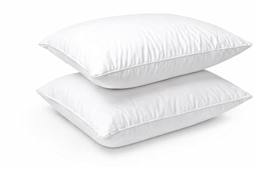 LS Duck Feather & Down Bed Pillows 2 Pack – Hotel Quality Support for Comfortable Sleep Hypoallergenic Anti-Dust Mite Filling, Breathable Microfibre Cover 50 x 75 cm (PACK OF 2)