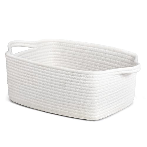 CHICVITA Small Woven Rope Gift Basket, Decorative Shelf Basket, White