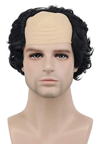 image for Karlery Short Curly Fits Old Man Bald Cap Mad Scientist Halloween Cosp