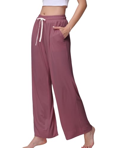 Image of Veseacky Women's Wide Leg Lounge Pants Yoga Pajamas Comfy Stretch Drawstring Pajamas Puls Size Dance Bottoms S-4XL