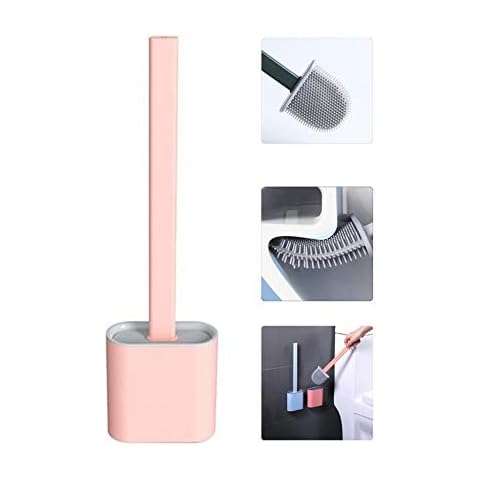 Flat Silicone Toilet Brush with Holder, Flaxible Silicon Toilet Brush and Holder Set for Bathroom Cover