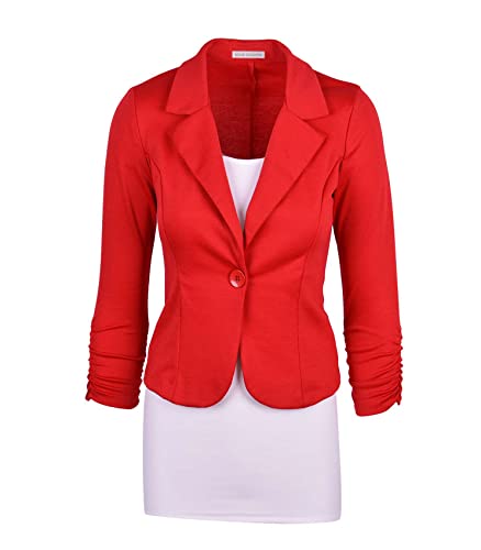 Auliné Collection Women's Casual Work Solid Color Knit Blazer Red