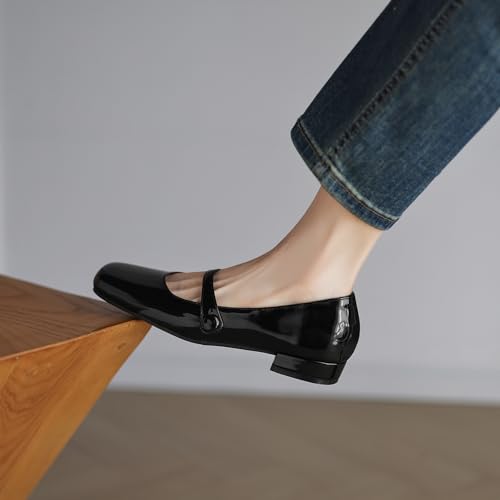 Women's Simple Solid Color Elegant Low Heel Mary Jane Pumps with Single Straps3