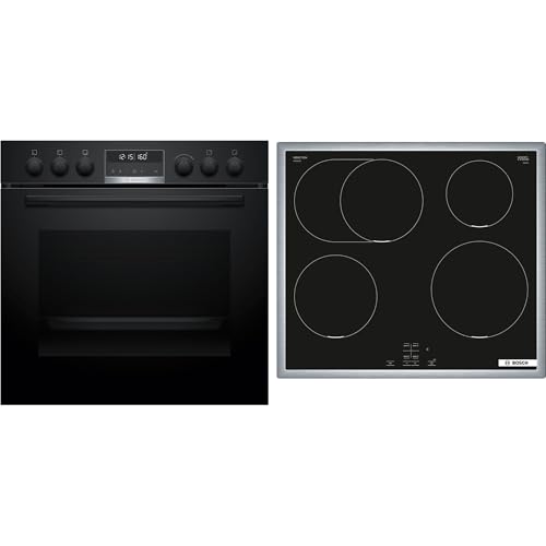 Bosch HND675LS62 - Juego de cocina empotrable HEG578BB4 (60 x 60 cm, aire caliente 3D, hidrólisis y pirólisis, autolimpieza, placa de inducción NIF645CB5E, marco de acero inoxidable)