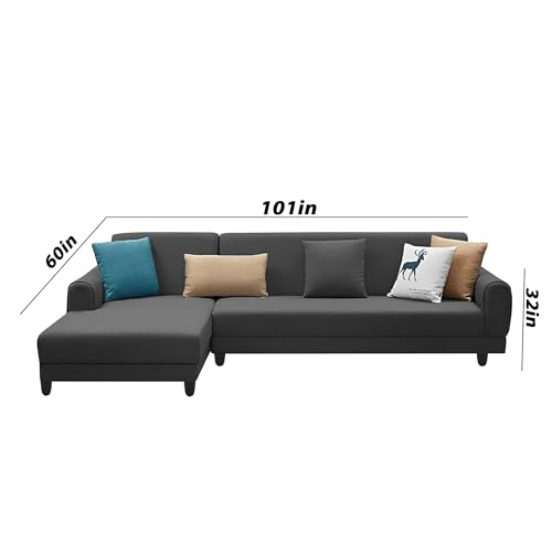 Image of Kraven LHS 6 Seater L Shape Sofa Set for Living Room (Black Fabric) Premium Fabric Sofa