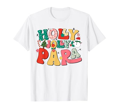 Groovy Holly Xmas Jolly Para Merry Christmas Vibes Xmas T-Shirt