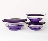  TUPPERWARE Eleganzia Schüssel 2X 600ml + 1,5L hoch VIOLETT-LILA/TRANSPARENT Schale BLICKFANG + Geschenk 250ml Gefrierbehälter Gelb