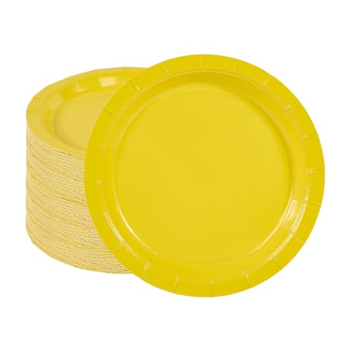 Ottin Solid Yellow Paper Dinner Plates 9'' Disposable Party Plates 50 Count for Birthday Wedding Dinner Party Daily Meals Picnic Thanksgiving Halloween New Year Christmas