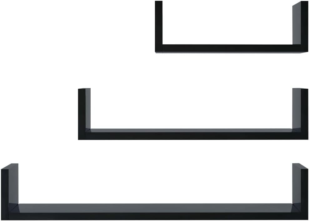 Wall Display Shelf 3 pcs,Book Shelve,Plant Shelve,Camera Shelve,Kitchen Shelves,Modern Shelves,Wall Decor,for Home,Office,Bedroom,Bathroom,Kitchen or Games Room,High Gloss Black Engineered Wood