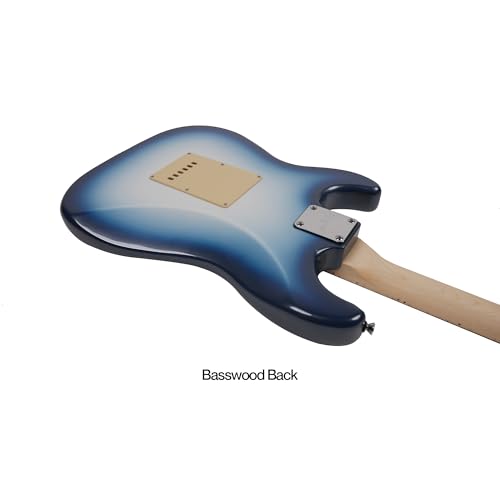 Image of SEST250 HSS Beginner Electric Guitar|Stratocaster Style Guitar with Basswood Body,5-Way Pickup Switch, Beginner Electric Guitar Kit With Padded Gig Bag (Frozen Galactic Blue)