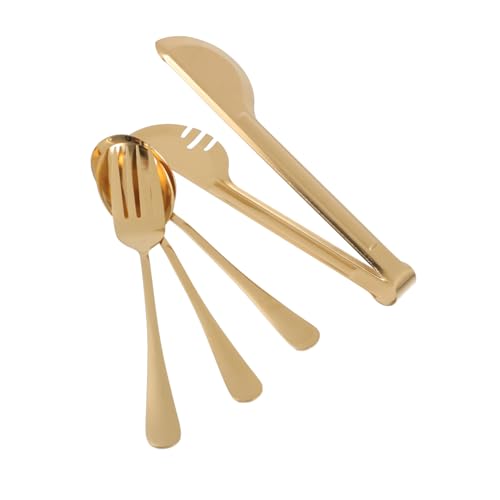 CONGARTENO 4 piezas Utensilios de Cocina de Acero Inoxidable Pinzas Doradas para Servir Alimentos Cubertería Multifuncional para Hogar y Buffet Resistente