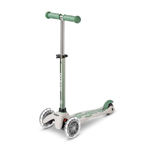 Micro Scooters - Mini Micro - Patinete infantil LED de lujo | Manillar ajustable y plegable | Cubierta extra antideslizante | Ruedas iluminadas | 2-5 años | Niños y niñas | Verde pistacho