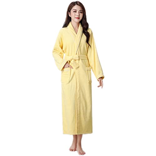 MTFBQ Terry Cloth Bathrobes Full Length Luxury Cotton Towel Dressing Gown Shawl Collar Premium Housecoat Kimono Nightwear Pool Spa (Color : Yellow, Size : XXL-190cm)