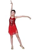 Happy Cherry Girl's Dance Outfits Sparkling Dress Dancewear Latin Salsa Ballroom Sequins Red 150