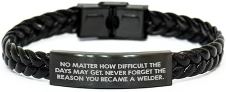 Inspiring Welder Motivational Quote Gifts for Him, Funny Welding Gifts for the Welder in Your Life, Stainless Steel Interlaced Leather Band Christmas Memorable Presents image 2