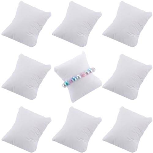 Beebeecraft 8 pezzo Cuscino per Orologio Peluc Supporto per Espositori per Bracciale In Velluto Bianco Cuscino per Esposizione di Gioielli 8x7.5x4.5 cm