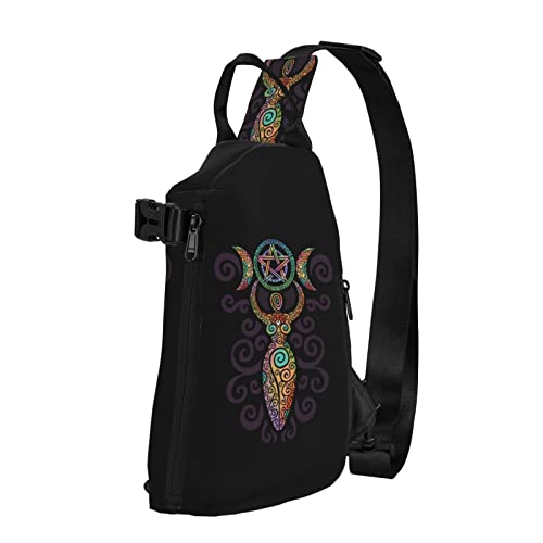 Wicca Wiccan Triple Moon Gaia Pattern Sling Backpack Rope Crossbody Shoulder Bag for Men Women Travel Hiking Outdoor Daypack