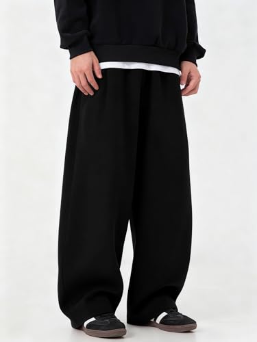 Image of Mens Baggy Sweatpants Wide Leg Casual Elastic Waist Drawstring Athletic Loose Jogger Fall Sweat Pants with Pockets