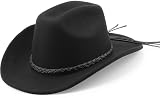 DRESHOW Western Cowboy Hat for Men Women Cowboy Cowgirl Hat Outdoor Wide Brim Retro Felt Fedora Hats Unisex Rolled up Caps