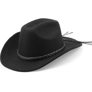 DRESHOW Western Cowboy Hat for Men Women Cowboy Cowgirl Hat Outdoor Wide Brim Retro Felt Fedora Hats Unisex Rolled up Caps