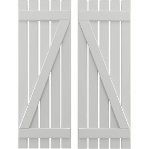 Ekena Millwork ARW102SB519X66STH Americraft Five 2 Exterior Real Wood Spaced Board-n-Batten Shutters w/Z-Bar (Per Pair), 19 1/2"W x 66"H, Hailstorm Gray