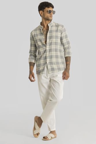 Image of SNITCH Beacon Light Grey Checks Linen Shirts