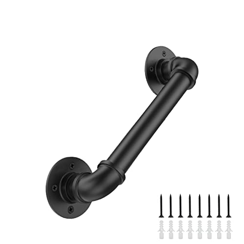Groking 1FT Industrial Stair Railing Wall Mount Staircase Handrail φ1.3 Pipe Hand Rail for Steps Grab Bar Foot Rail Vintage Pipe Railing Black Deck Handrail for Outdoor Indoor Stairs Porch by Groking - Used condition - US$23.74