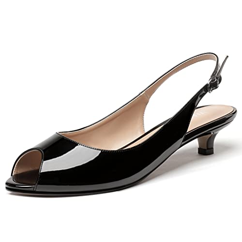 WAYDERNS Women's Peep Toe Patent Leather Ankle Strap Slingback Kitten Heels Low Heel Pumps Evening Work Dress Shoes 1.5 Inch