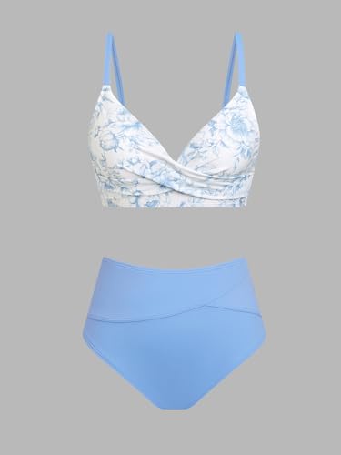 Image of CUPSHE Women's Bikini Sets Two Piece Swimsuit High Waisted V Neck Twist Front Adjustable Spaghetti Straps Bathing Suit