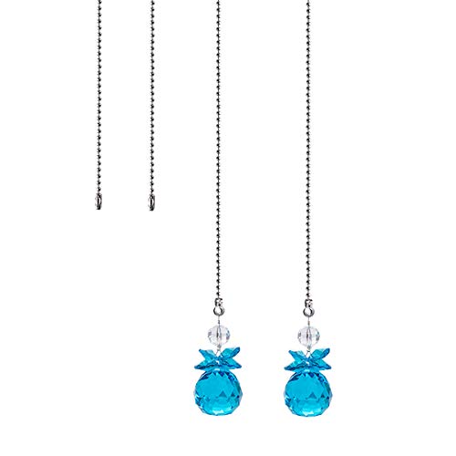Image of Crystal Ceiling Fan Pull Chains Hanging Pendants Prism Pack of 2 Light Blue