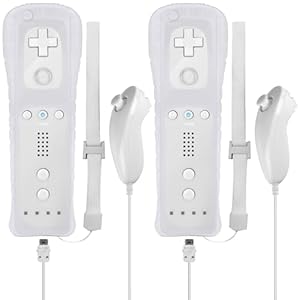 Leikurvo 2er Set Wii-Fernbedienung Gamecontroller, Controller Remote mit Nunchuck Controller für Vernbedinung Remote Plus Ersatz Kontroller Jostick Game Handle für Wii/WiiU Konsole(Weiß)