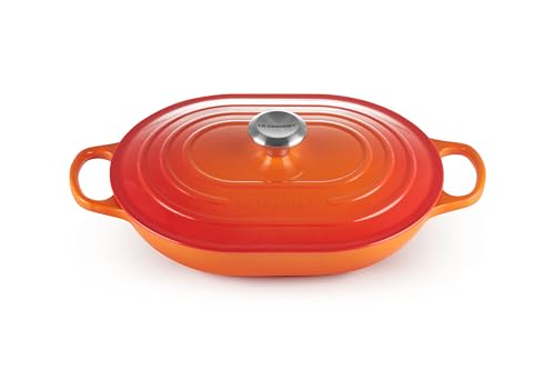 Le Creuset SignatureOblong aus Gusseisen mit Hilfsgriff, für alle Herdarten und Backöfen, 31 cm, 3,4 Liter, Ofenrot, 21112310902430
