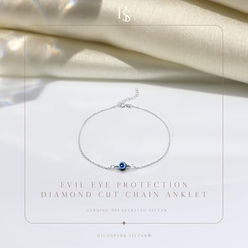 Image of HighSpark 925 Silver Anklet Payal | 92.5 Sterling Silver & Stunning Shine | Evil Eye Anklet & Minimal Elegant Anklets | Lovely Gift