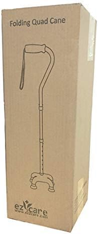 Adjustable Lightweight Folding Quad Cane, Metallic Black