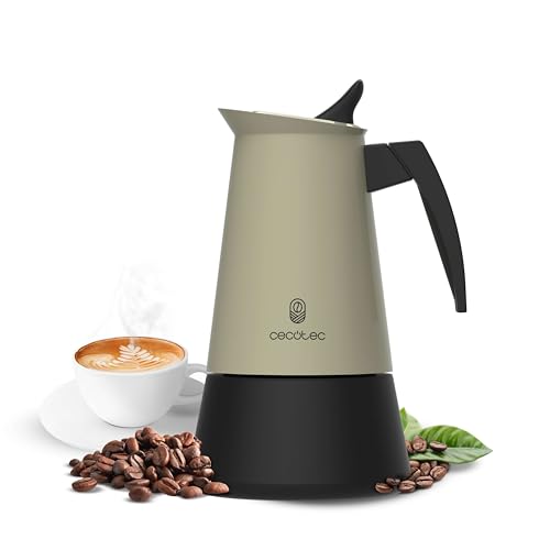 Cecotec Cafetera Italiana Piccolina 400 Green. 200ml, 4 Tazas de Café, Acero Inoxidable, Apta Todas Superficies, Filtro Premium, Válvula Seguridad, Mango Termorresistente, Diseño Elegante