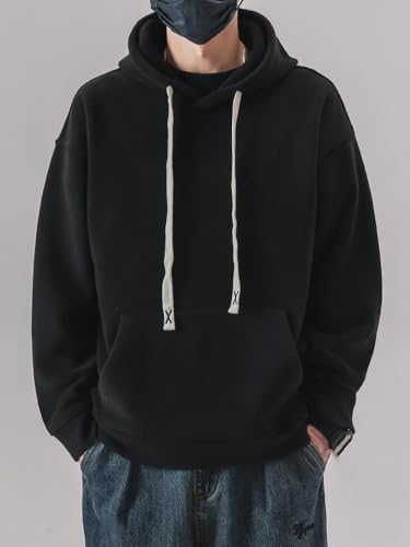 Men's Thick Fleece Lined Hoodie Loose Fit Autumn Winter2