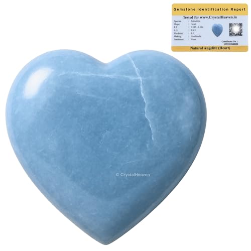Image of Crystal Heaven Certified Angelite Heart Palm Pebbles Stones For Anxiety Stress Relief Massage - Aaa Grade Original Healing Gemstone Agate Heart Palm Stone For Yoga Meditation Spiritual